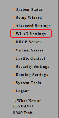 Tenda WLAN Settings